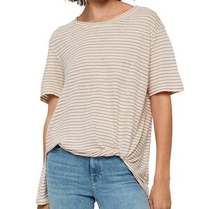 All Saints Wilma Twist Hem Striped Linen Blend Short Sleeve T-shirt
